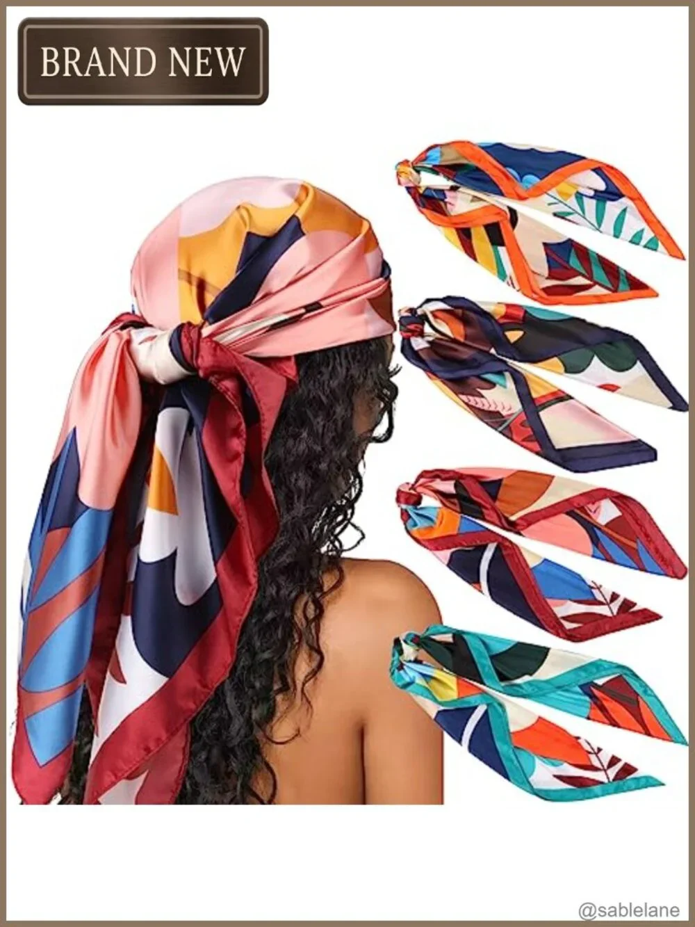 4 Pack Large Square Satin Head Scarf Silk Like Fabric Women Hair Neck Scarf